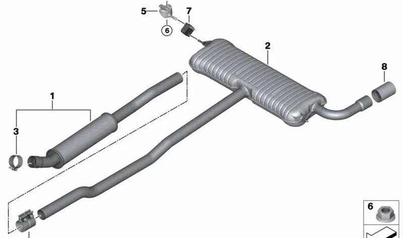 Silenciador adicional trasero OEM 18308627282 para MINI Clubman F54, F54 LCI, Countryman F60, F60 LCI. Original MINI.