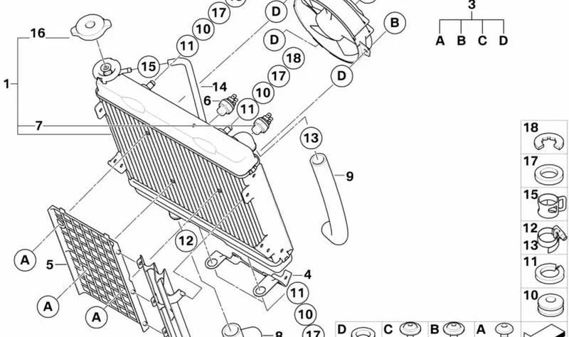 Radiador OEM 17117711062 para motos BMW G 450 X (K16) 2007-2010. Original BMW Motorrad.