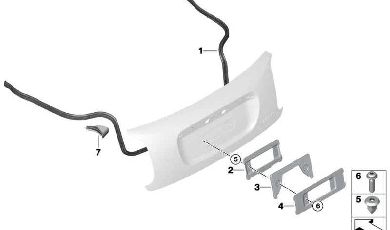 Junta perimetral de tapa de maletero trasera OEM 51767360366 para MINI Cabrio F57, F57 LCI, F57 BEV, F67… y más. Original MINI