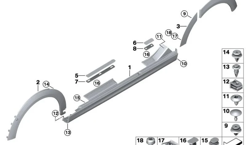 Embellecedor de entrada trasera derecho OEM 51477489814 para MINI F55, F55 LCI, F65… y más. Original MINI
