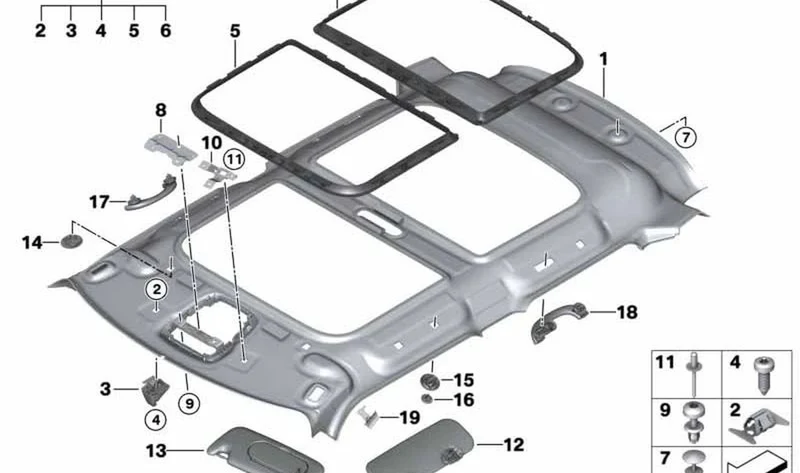 Chapa de deformación interior de techo izquierda OEM 51447388533 para MINI F55, F55 LCI, F65. Original MINI.