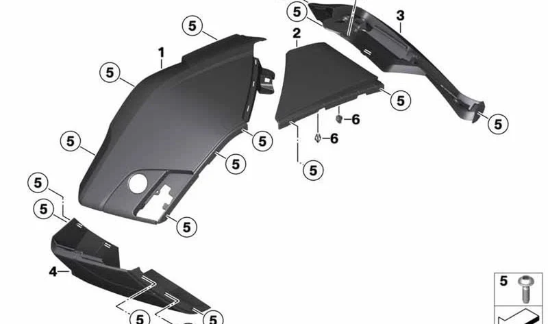Panel protector de base de maleta trasero izquierdo OEM 46548557723 para motos BMW K 1600 Bagger (K61) Original BMW Motorrad