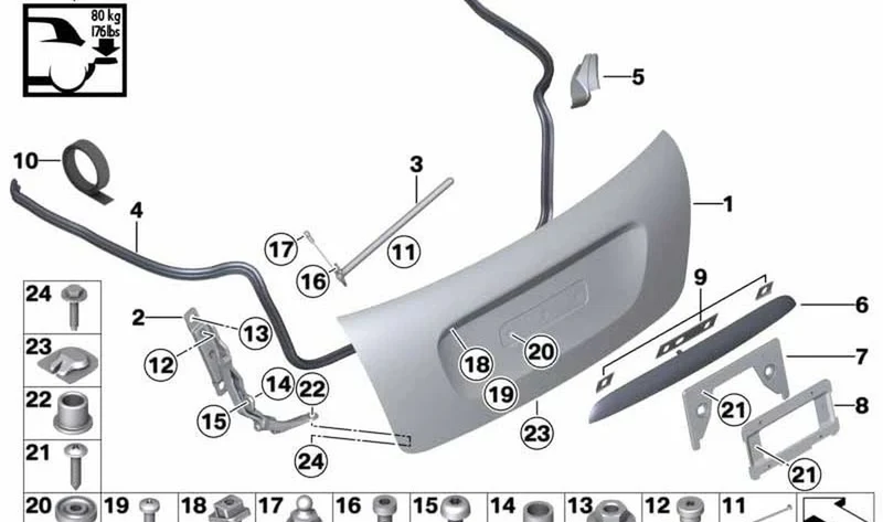 Bisagra derecha de tapa de portamaletas OEM 41002758376 para MINI Cabrio R57, R57 LCI Cooper, Cooper D... y más. Original MINI.