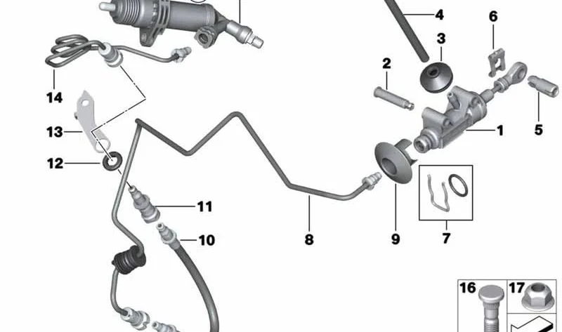 Tubería del accionamiento del embrague OEM 21526780954 para BMW Serie 5 F10, F11 y Serie 6 F06, F12, F13... y más. Original BMW.
