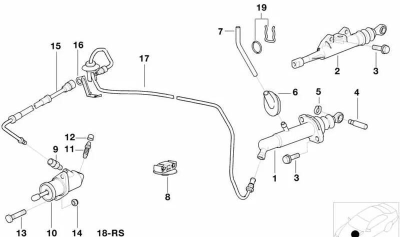 Cilindro transmisor de embrague OEM 21526758827 para BMW Serie 5 E39 535i, 540i y Serie 7 E38 725tds, 728i, 735i manual. Original BMW.