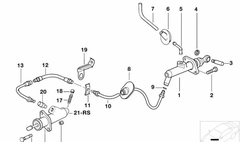Cilindro transmisor de embrague OEM 21521162353 para BMW Serie 7 E38 725tds, 728i, 730i, 730iL, 735i, 740i... y más. Original BMW.