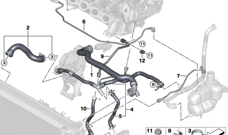 Manguera del depósito de compensación OEM 17128593800 para BMW Serie 2 F45 F46 y MINI F54, F55, F56, F57… y más. Original BMW y MINI.