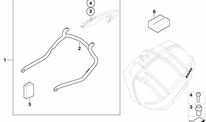 Kit de fijación de portamaletas lateral OEM 71607680841 para motos BMW K1200S, K1300S, K1200R, K1200R Sport, K1300R. Original BMW Motorrad.