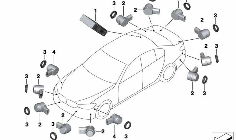 Sensor de ultrasonidos PDC marrón Almandin WC46 OEM 66209459578 para BMW Serie 5 G30, G31, F90 M5 y Serie 6 G32 GT. Original BMW