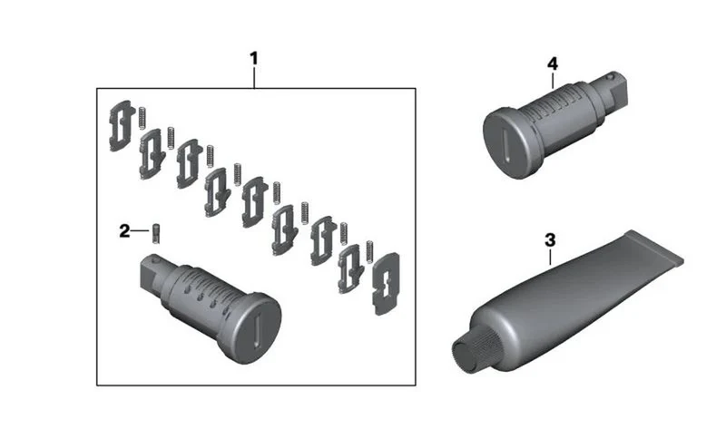 Juego de reparación del cilindro de cierre del bloqueo de dirección OEM 51257684423 para motos BMW F 650 GS, F 650 GS Dakar, F 650 CS, G 650 GS, K 1200 GT, K 1200 RS... y más. Original BMW Motorrad