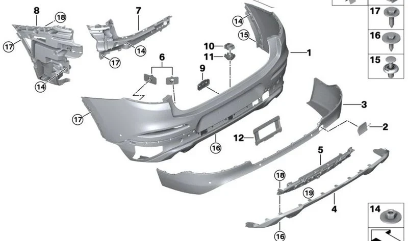 Revestimiento de parachoques trasero imprimado OEM 51127488270 para BMW X4 G02 X-Line + PMA, xDrive20d, xDrive20i… y más. Original BMW.