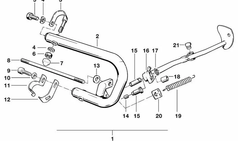 Estribo plateado OEM 46712314363 para motos BMW R 80 R, R 100 R, R 100 Mystik. Original BMW Motorrad.