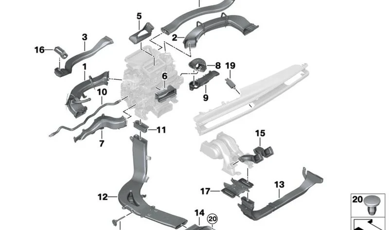 Conducto de aire del montante B OEM 64229875755 para BMW Serie 7 G70, G73 735i, 740d, 740d xDrive, 740i, 740i xDrive, 760i xDrive. Original BMW.