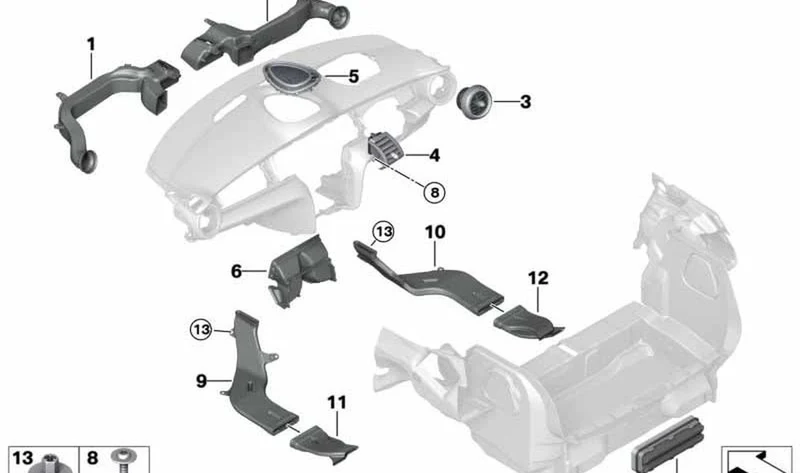Canal de aire frío derecho lado acompañante OEM 64229288934 para MINI F55, F56, F56 BEV, F57 Cabrio... y más. Original MINI.