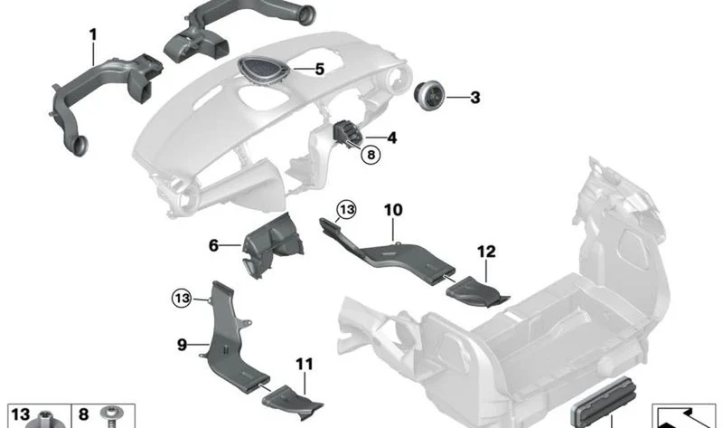 Parrilla de aire fresco indirecta OEM 64229262802 para MINI F54 Clubman, F55, F56, F57 Cabrio, F56 BEV... y más. Original MINI
