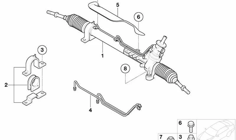 Mecanismo de dirección hidráulica OEM 32105A420E0 para MINI R50 One, Cooper, R52 Cabrio One, Cooper, Cooper S y R53 Cooper S JCW GP... y más. Original MINI.