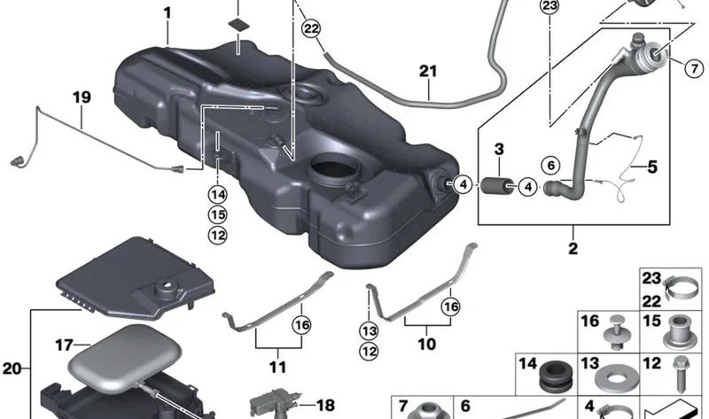 Tubo de llenado de combustible OEM 16142752324 para MINI R55 Clubman, R56, R57 Cabrio, R58, R59, R60 y R61. Original MINI.