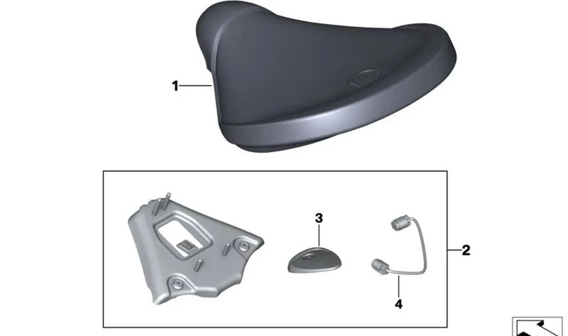 Juego placas fijación asiento individual OEM 77345A1CBC3 para motos BMW R 18, R 18 Classic, R 18 Roctane. Original BMW Motorrad.