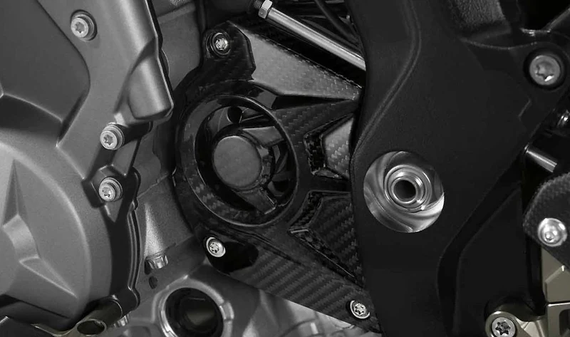 Cubierta de piñón carbono HP OEM 77318555880 para motos BMW S 1000 RR, S 1000 R, S 1000 XR, HP4 Race. Original BMW Motorrad.