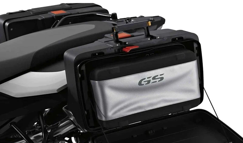 Bolsa interior izquierda OEM 71607687610 para maletas de motos BMW R1200GS, F700GS, F800GS, G650GS y más. Original BMW Motorrad.