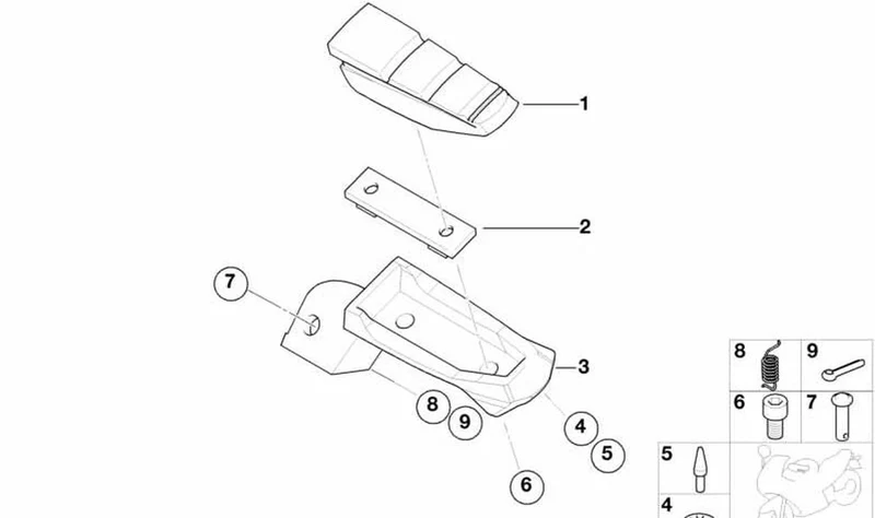 Descansa-pies derecho OEM 46712335346 para motos BMW F 650 CS, R 1100 S, R 1150 RS, R 1150 R, R 850 R... y más. Original BMW Motorrad.