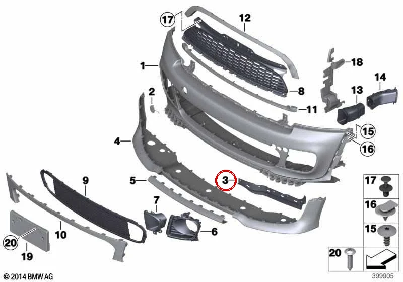 Placa deflectora derecha OEM 51117283340 para MINI R56 LCI, Clubman R55 LCI, Cabrio R57 LCI. Original MINI.