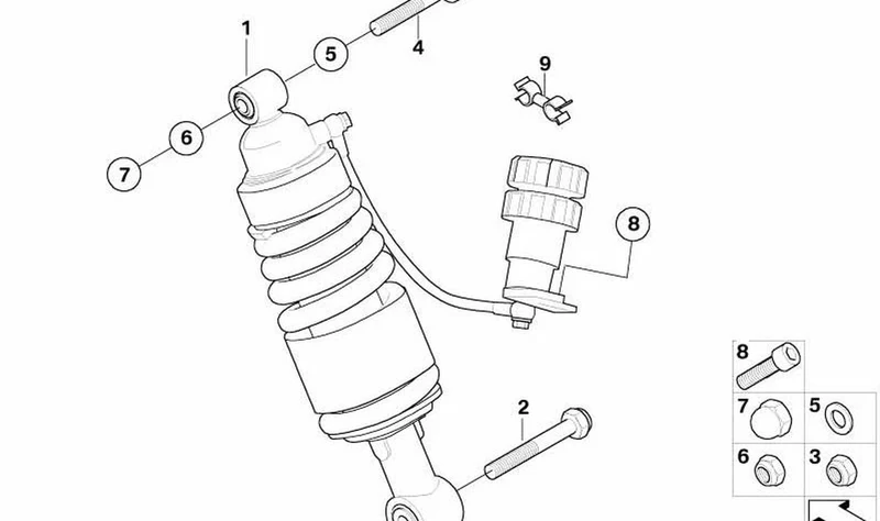 Muelle-amortiguador trasero OEM 33537729297 para motos BMW R 1200 RT, R 900 RT. Original BMW Motorrad.