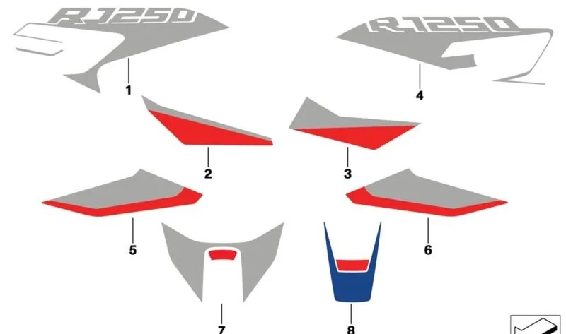 Decoración lateral trasera carenado derecho OEM 51147109180 para motos BMW R 1250 R, R 1200 R. Original BMW Motorrad.