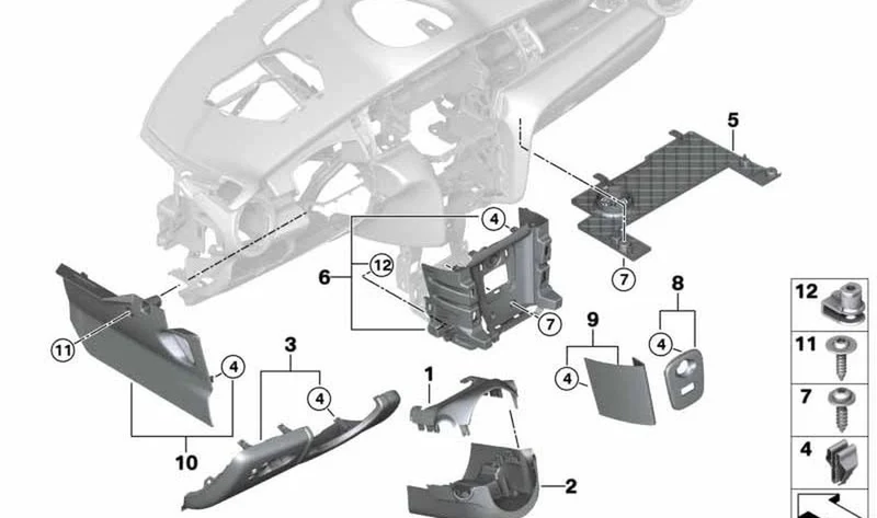 Marco pantalla panel inferior central OEM 51459873518 para MINI F56, F55, F57... y más. Original MINI.
