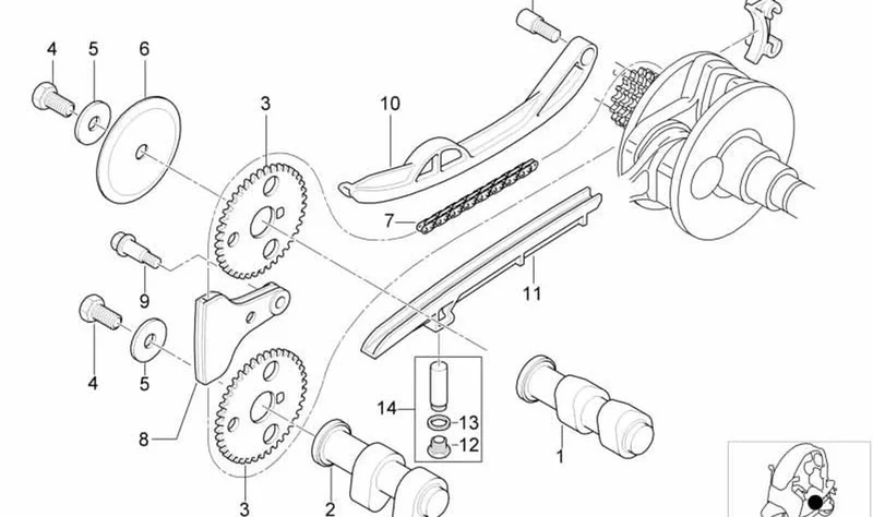 Árbol de levas de escape OEM 11317653401 para motos BMW C1 (1999-2003). Original BMW Motorrad.