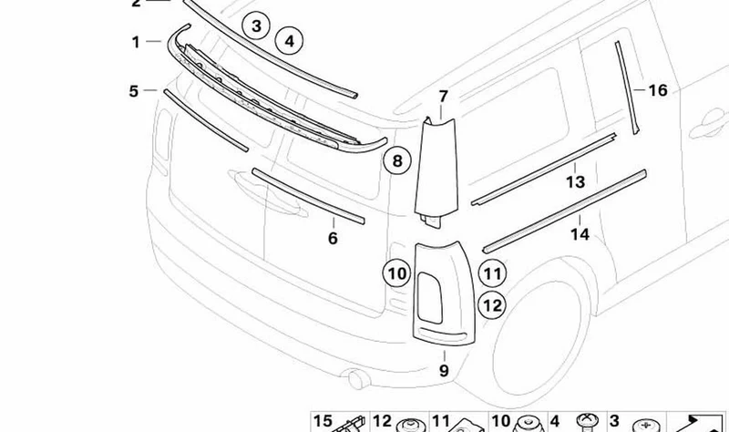 Moldura remate tejado trasera OEM 51137168087 para MINI Clubman R55, R55 LCI. Original MINI.