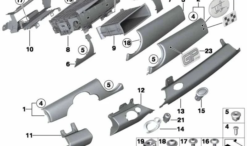Protección rodillera lado conductor OEM 51459203251 para MINI R56, R55 LCI, R57 LCI, R58, R59. Original MINI.