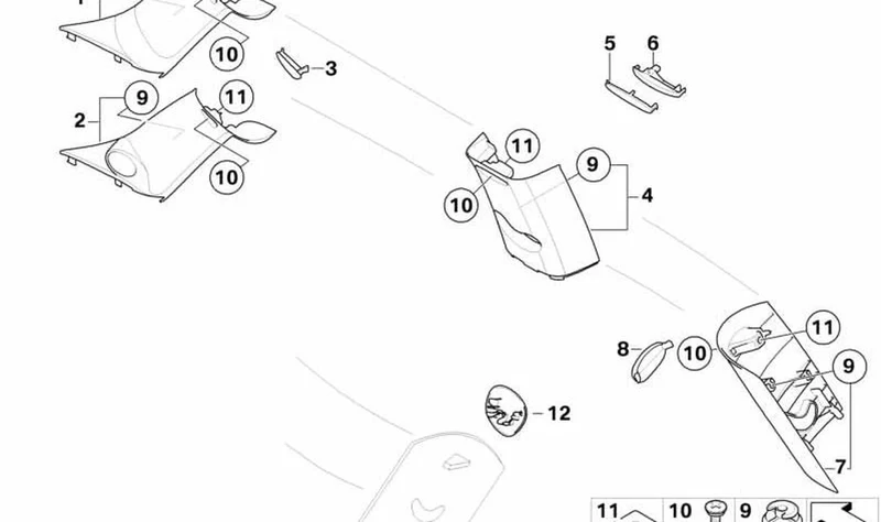 Caperuza airbag columna C izquierda OEM 51437266633 para MINI R56, R56 LCI (2006-2013). Original MINI.