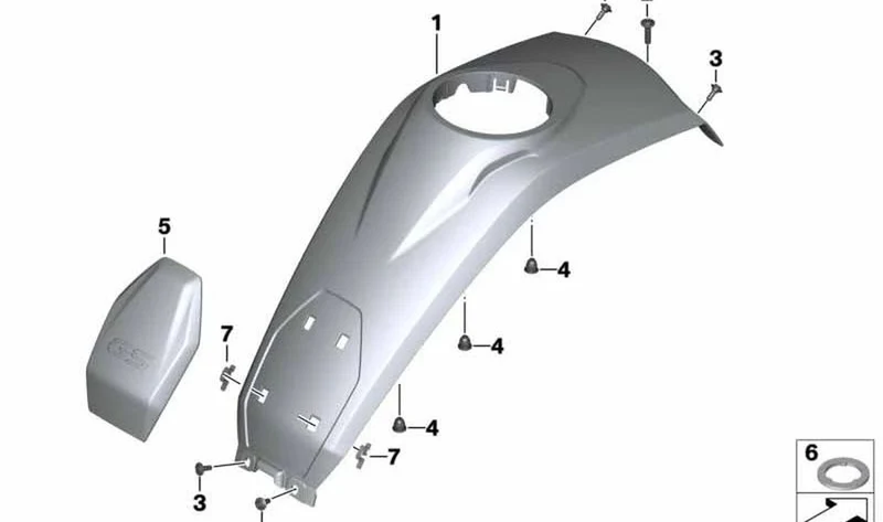 Cubierta del depósito centro OEM 46638533668 para motos BMW R1200GS, R1250GS. Original BMW Motorrad.