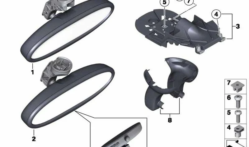 Retrovisor interior manual con radio OEM 51169302871 para MINI R56, R56 LCI, Clubman R55, Countryman R60, Paceman R61. Original MINI.