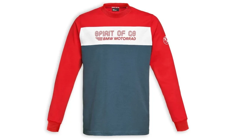 Camiseta de manga larga Spirit of GS azul/rojo talla XXL OEM 76615A81478 para BMW. Original BMW Motorrad.