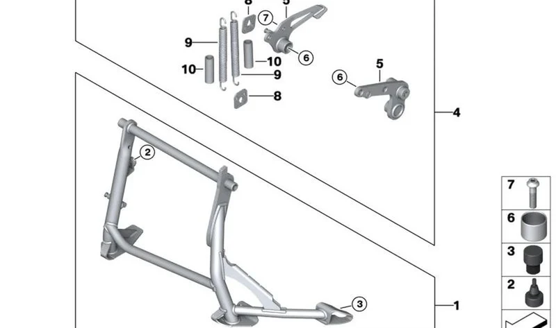 Juego de piezas adicionales para caballete basculante OEM 77251540027 para BMW F750GS, F850GS, F900GS... y más. Original BMW Motorrad.