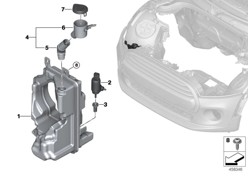 Depósito de líquido limpiaparabrisas OEM 61669478908 para MINI F56, F55, Clubman F54, Cabrio F57... y más. Original MINI.