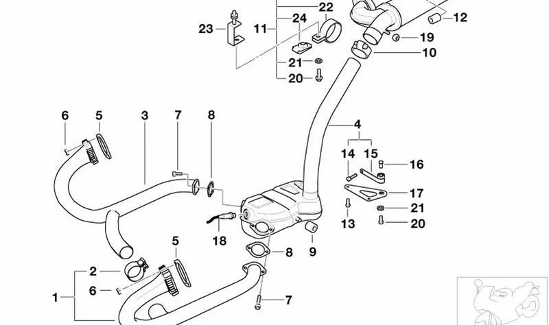 Colector de escape derecho OEM 18111342596 para motos BMW R1100S, R1100RS. Original BMW Motorrad.