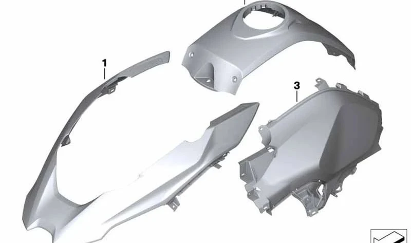 Remate depósito izquierdo OEM 46638567801 para motos BMW R 1200 GS, R 1250 GS. Original BMW Motorrad.