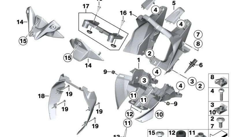 Alojamiento ajuste faros OEM 46631540810 para BMW Motorrad S 1000 R, M 1000 R. Original BMW Motorrad.
