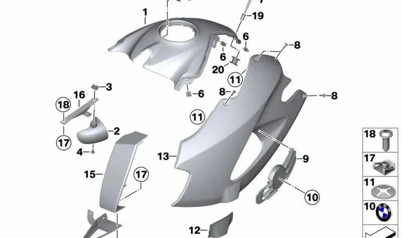 Paramento izquierdo OEM 46637710905 para BMW Motorrad HP2 Megamoto. Original BMW Motorrad.