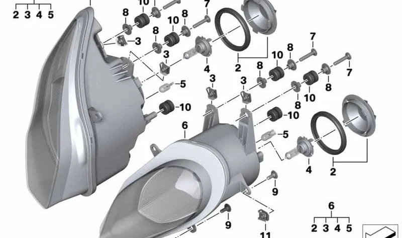Luz de carretera delantera OEM 63128549327 para motos BMW S 1000 RR (K46, 2014-2018). Original BMW Motorrad.