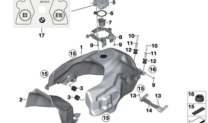 Soporte de sujeción del depósito OEM 16118564859 para BMW Motorrad F750GS, F850GS, F850GS Adv... y más. Original BMW Motorrad.