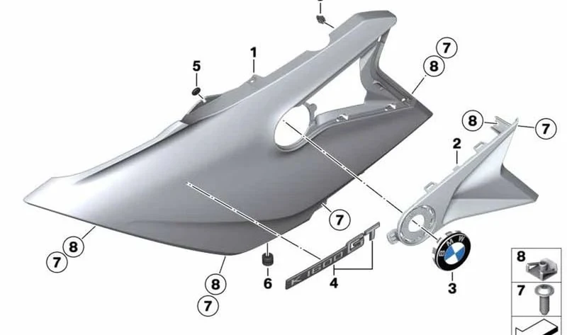 Revestimiento lateral izquierdo OEM 46638562613 para BMW Motorrad K1600GT, K1600GTL. Original BMW Motorrad.