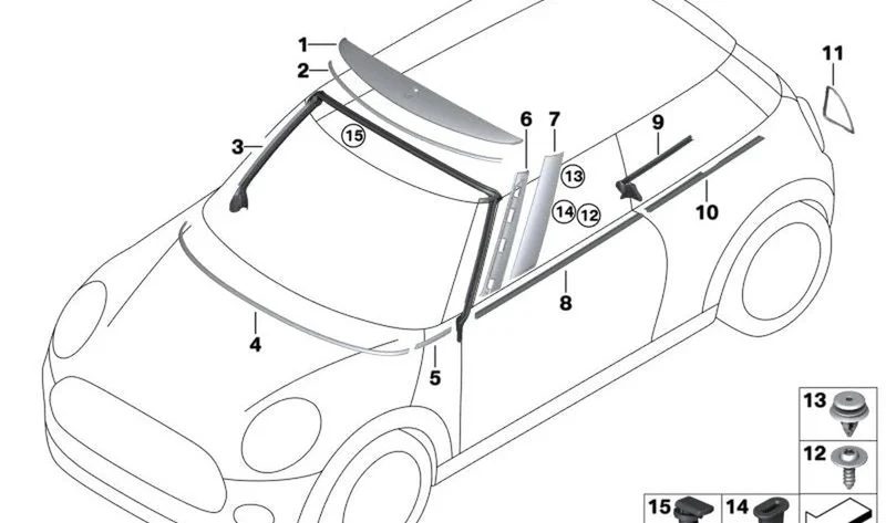 Junta de espuma del montante A izquierda OEM 51717198507 para MINI R57, R57 LCI. Original MINI.