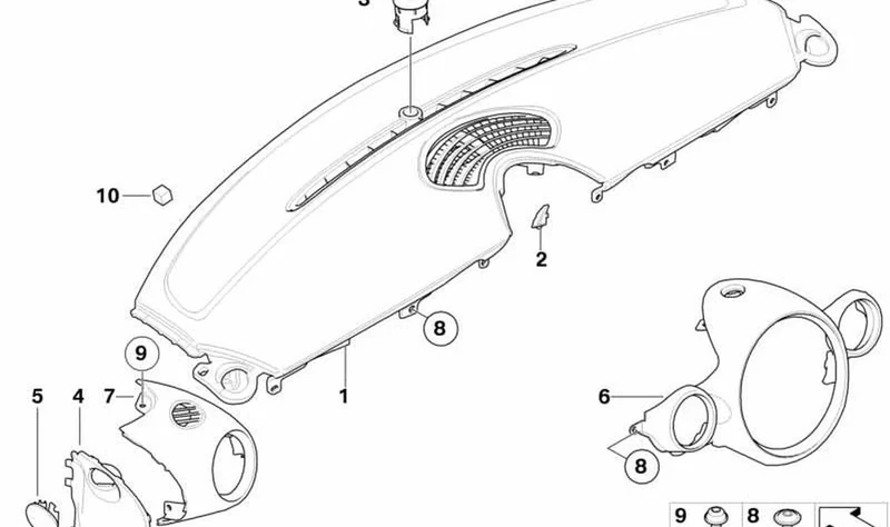 Revestimiento panel de instrumentos superior OEM 51452752770 para MINI R56, R56 LCI, Clubman R55, Cabrio R57. Original MINI.
