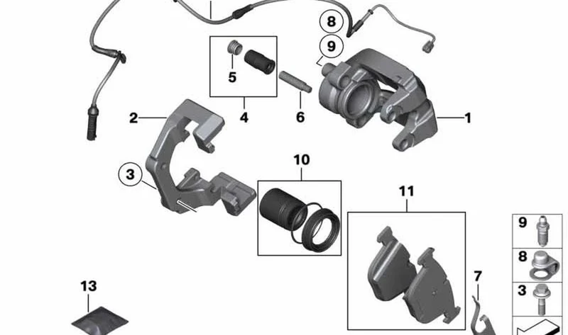 Caja de freno trasero izquierda OEM 34216758057 para BMW Serie 5 E60, E60 LCI, Serie 6 E63, E63 LCI, E64, E64 LCI. Original BMW.