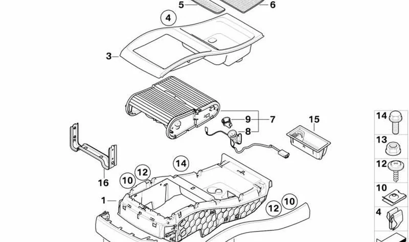 Soporte para bebidas consola central trasera OEM 51169124423 para BMW X6 E71, E72 Hybrid. Original BMW.