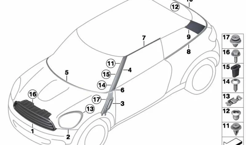 Moldura intermitente lateral derecha OEM 51139804610 para MINI Countryman R60, Paceman R61. Original MINI.